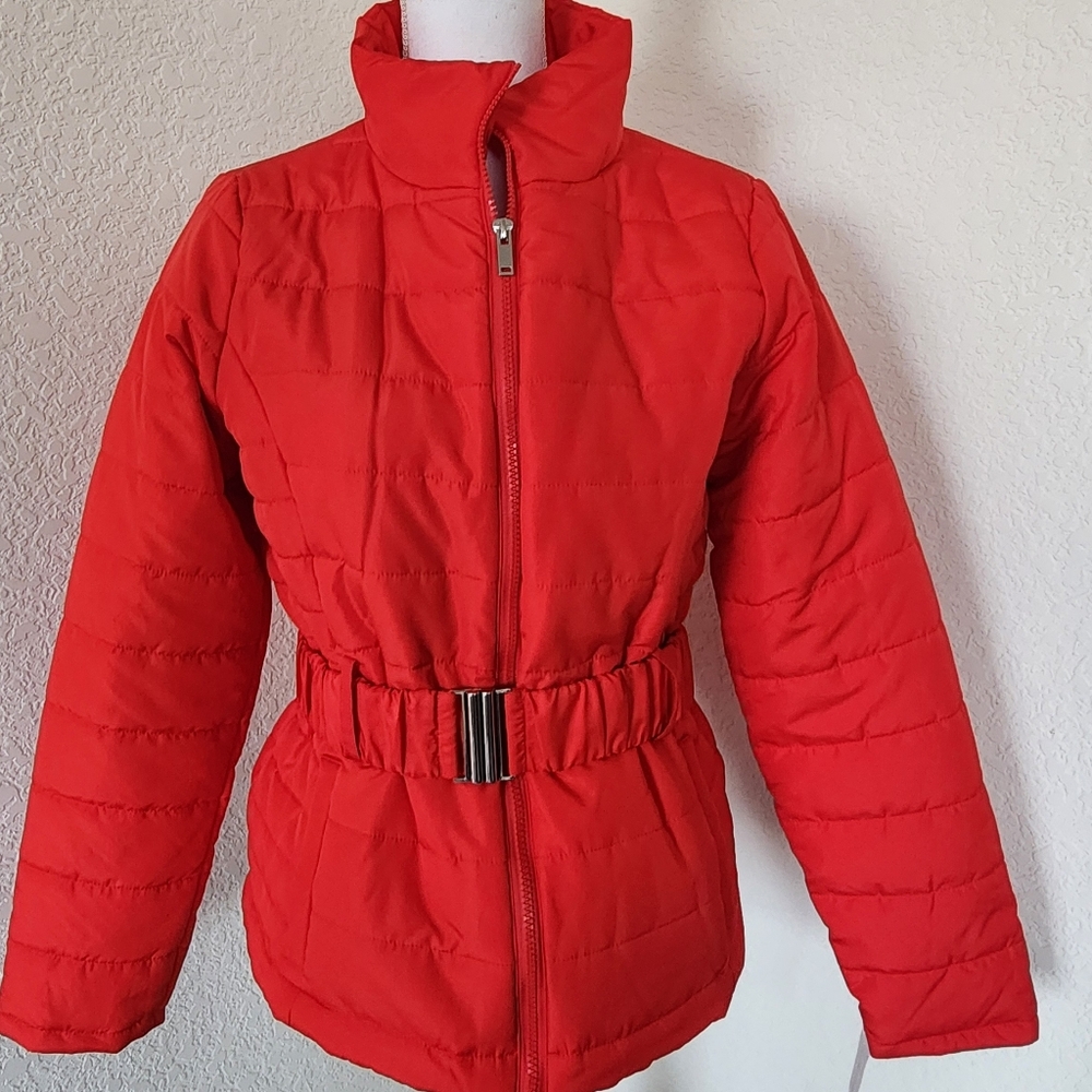 New York and Company Red Belted coat jacket Size Small Holiday Lightweight